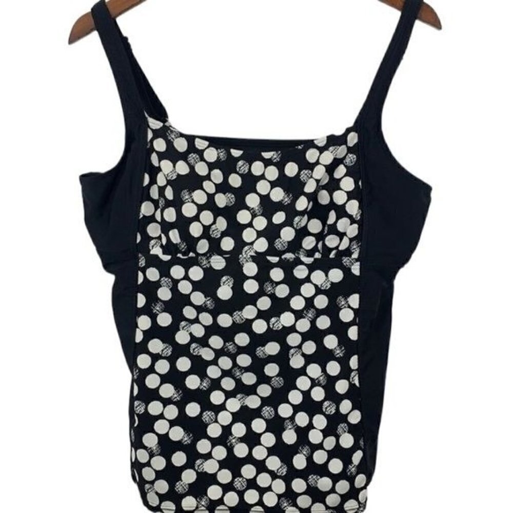 St. John’s Bay Tankini Top - Black & White Polka Dots, Molded Cups, Size 16